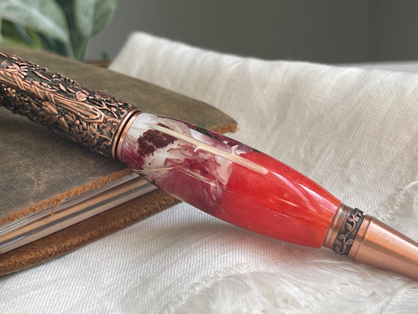 Botanical Pen #2 Bronze w/Red and Coral