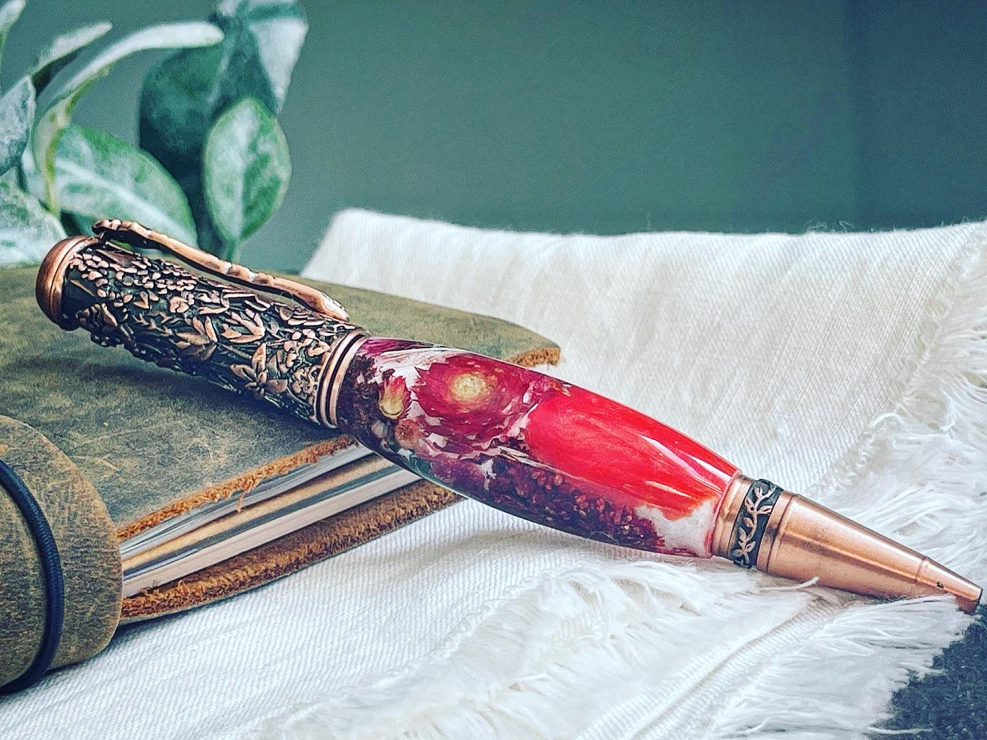 Botanical Pen #2 Bronze w/Red and Coral