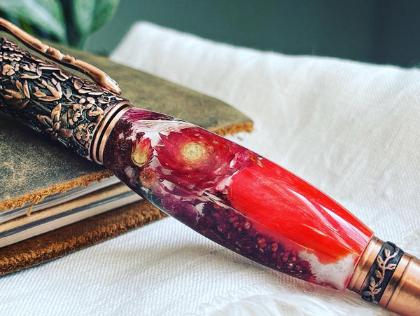 Botanical Pen #2 Bronze w/Red and Coral